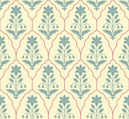 Hand drawn Mughal floral pattern. Vintage botanical motif textile print. © Design 35
