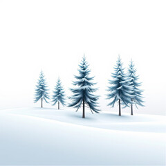 Minimalist  winter wallpaper with clean white and pastel blue tones, stylized pine trees, and a snowfal subtle effects.eps
