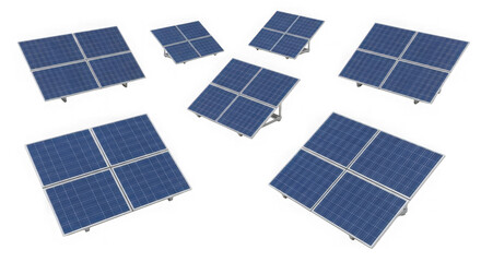 Multiple solar panels arranged against a dark background