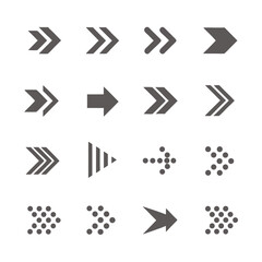 Diverse arrow set points toward direction using various styles, including line, dotted pattern, and standard format