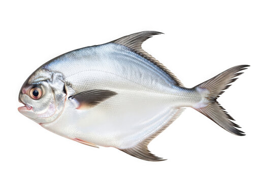 Silver pompano fish isolated on a black background