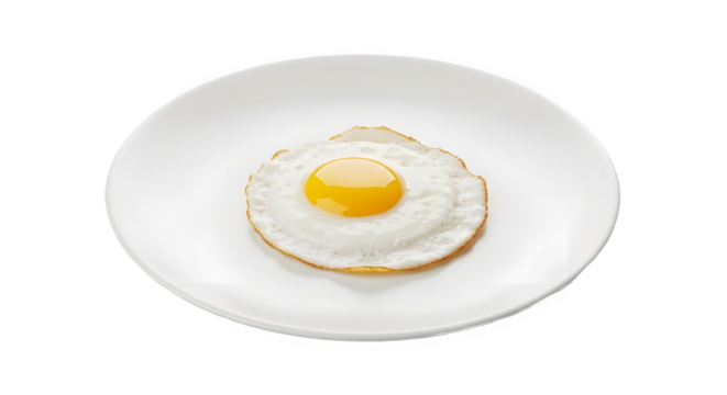 Single fried egg on white plate isolated on transparent background - Powered by Adobe