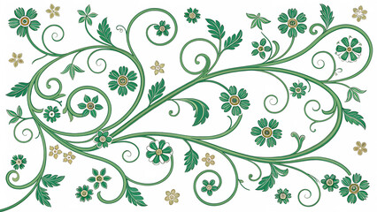 Floral design with green vines and flowers on a transparent background. Isolated elements suitable for various graphic applications.
