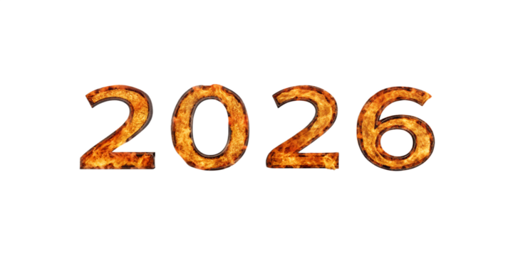 The number 2026 is displayed in fiery orange flames on a transparent background. The digits are bold and stylized, creating a striking visual effect.