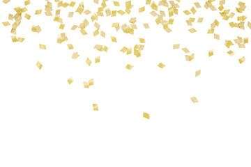 falling golden christmas confetti isolated on white or transparent png
