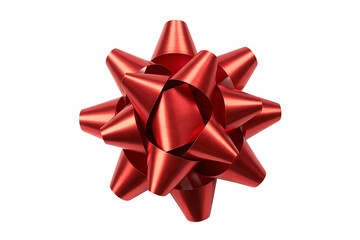 Shiny red gift bow isolated on transparent background for christmas and birthday