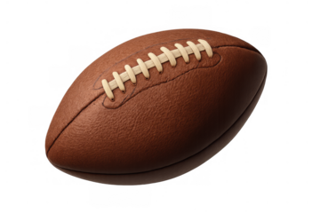 American football ball with brown pebbled leather texture and white stitching, isolated on a transparent background, ready for athletic themes