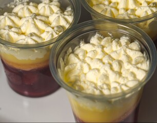 a delicious strawberry trifle in a plastic jar