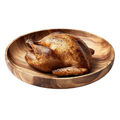 Thanksgiving Turkey on a Finely made Wooden Plate, Isolated on a Transparent Background