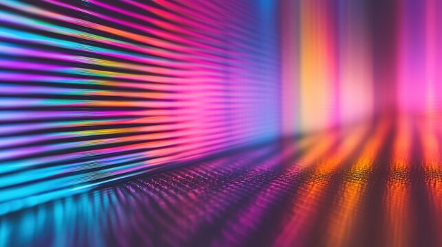 Diffraction laser bands creating vibrant spectral lines with radial light dispersion patterns across digital surface with rainbow color separation effects
