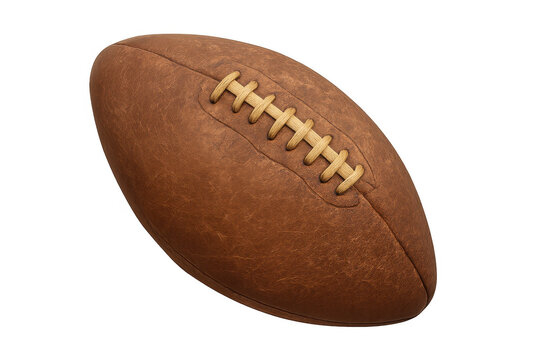 Vintage american football ball with laces on brown leather, classic retro sports equipment, cutout element