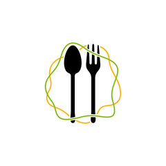 modern restaurant and spoon and fork element logo design vector with flat style