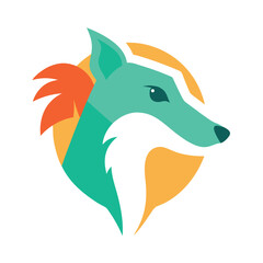 flat color dog head logo tropical colorful minima