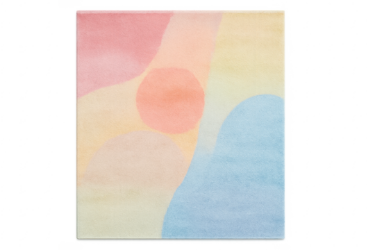 Abstract pastel watercolor rug with colorful shapes