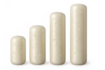 Korean tteok rice cakes growing, increasing size with bubbles, isolated on transparent background