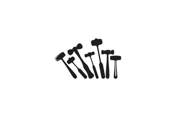 Neurology instrument Reflex Hammer vector silhouettes black image.   