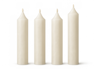 White unlit wax candles set, realistic elements for christmas, celebration, holiday, or event design with transparency