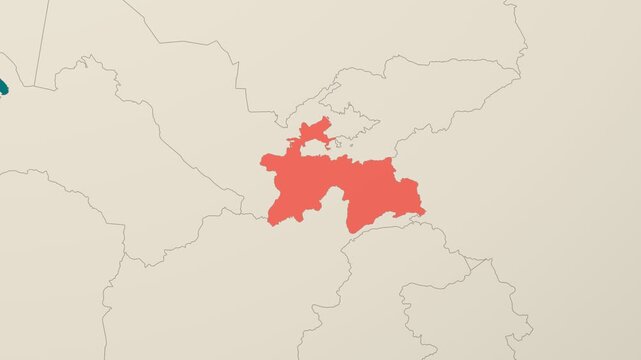 Tajikistan map. Animated zoom into the country on the Globe in Teal Pale Mint color palette. Country logo animation. Map with meridians, parallels. Neat video.