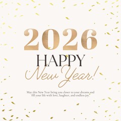 Happy New Year 2026 Greeting Card or Social Media Post with Gold Confetti