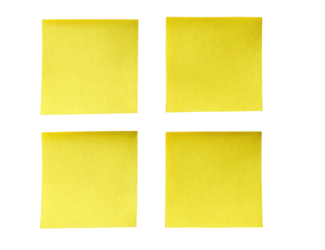 Four blank, yellow sticky notes arranged in a grid on a black background