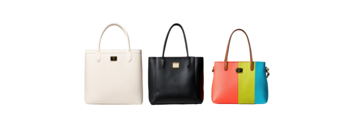 Three colorful tote bags