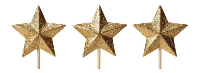 Three gold star ornaments