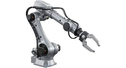 Industrial robot arm isolated on transparent background for manufacturing