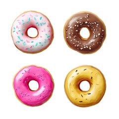 Fototapeta premium Four colorful glazed donuts, top view