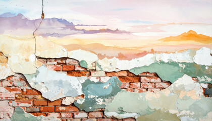 Fototapeta premium painted old brick Wall panoramic background
