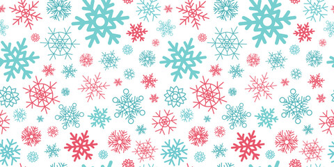 Pattern, set snowflakes. Drawing, doodle. New Year Christmas decor, seamless background. Winter vector illustration.