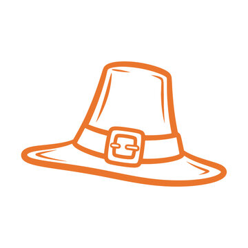 Orange pilgrim hat, vector outline symbol for Thanksgiving celebrations. Traditional festive details for fall holiday season  