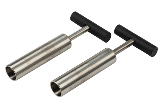 Professional stainless steel coring tools ready for precision food preparation in a commercial kitchen environment, culinary expertise.