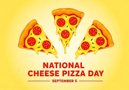 Celebrate national cheese pizza day with delicious pizza slices on yellow