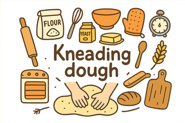 Kneading Dough Doodle. Kneading dough. Hand-drawn doodle illustration of Kneading dough. dough ball, rolling