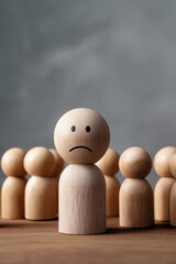 Wooden Figures Representing Different Emotions with a Sad Expression