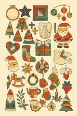 Colorful retro Christmas ornaments pattern. Holiday backdrop for print, web design, social media.