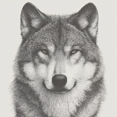 Fototapeta premium Portrait of a Majestic Wolf: A striking close-up of a wolf, its piercing eyes locked in a direct gaze, evoking a sense of wildness and raw power.