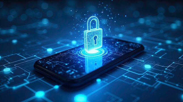 Advanced Cybersecurity with Holographic Padlock on Smartphone, AI Generative