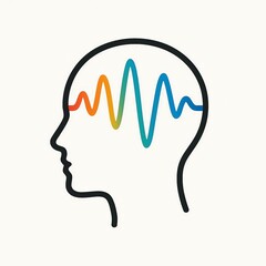 Outline of human head with colorful waveform symbolizing brain activity and thoughts