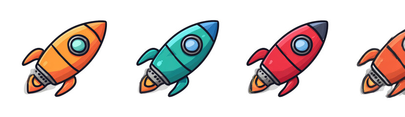 Fototapeta premium Four colorful cartoon rockets in flight