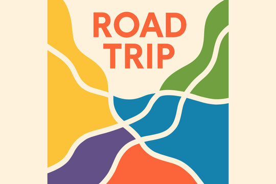 Minimalist Road Trip Design. Road Trip. modern minimalist vector layout with clean typography and abstract map