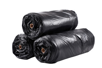 Three rolls of black plastic sheeting stacked