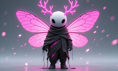 Mystical Creature with Glowing Antlers and Wings in Dreamy Environment