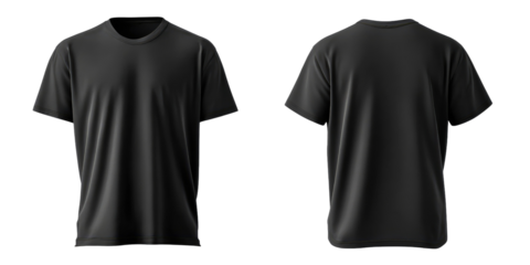 Front and back view of a dark gray/black blank t-shirt
