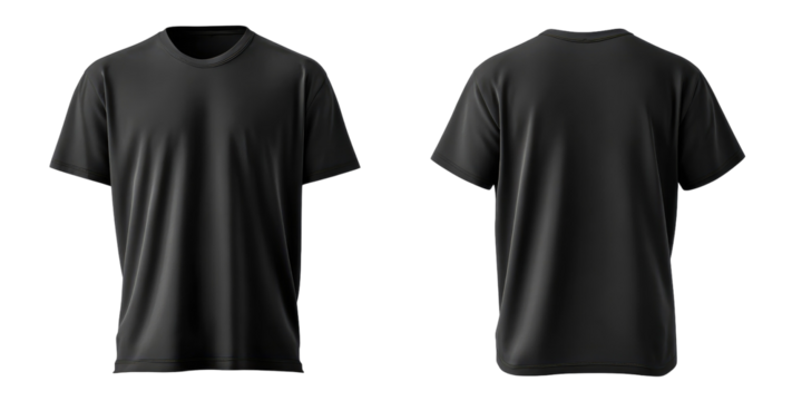 Front and back view of a dark gray/black blank t-shirt