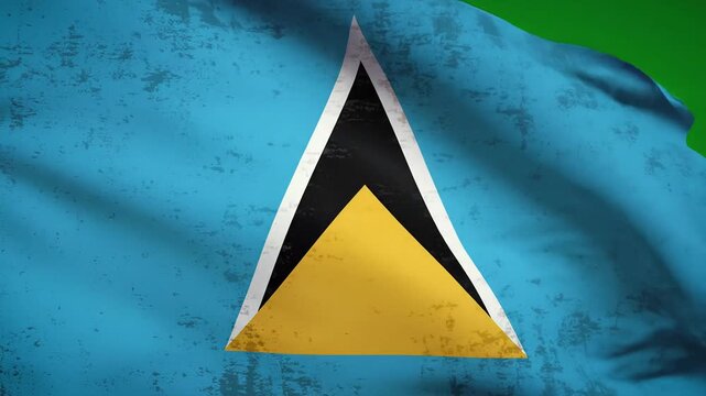 The national flag of Saint Lucia a vibrant symbol of the Caribbean island nation gently waves in the breeze showcasing its distinctive blue gold black and white triangular design. - Powered by Adobe