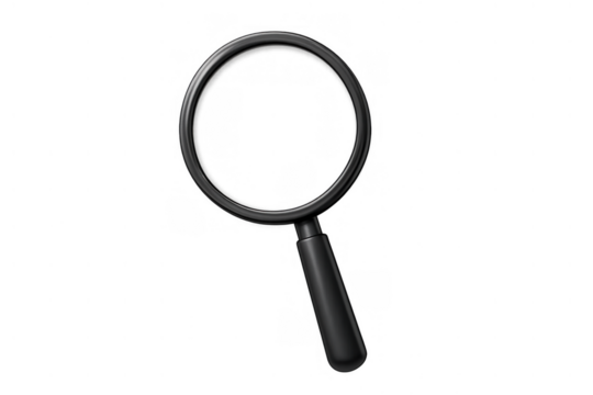 Magnifying glass illustration showing search, analysis, and investigation concept with transparent background