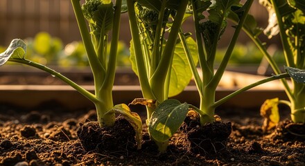 Healthy Broccoli Sprigs Growing In The Soil Ready To Be Harvested And Consume
