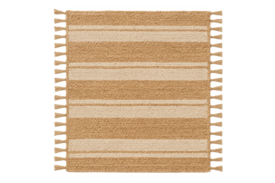 Beige striped soft woven rug with tassels