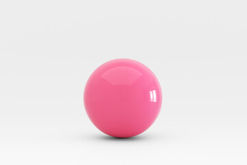 Pink glossy sphere reflecting light on minimal white background